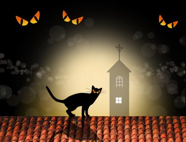 Cat on roof clipart