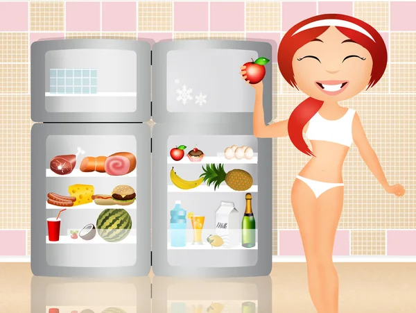 Buzdolabının önünde kız — Stok fotoğraf