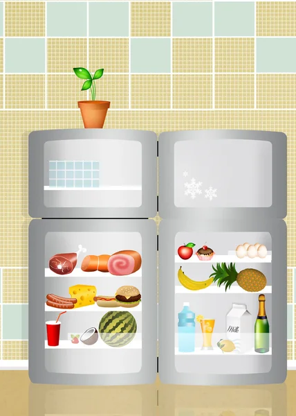 Abra a geladeira — Fotografia de Stock