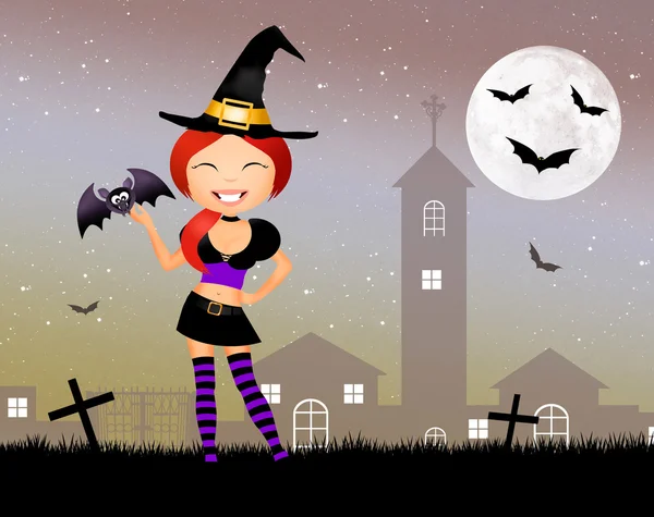 Witch met knuppel van halloween — Stockfoto