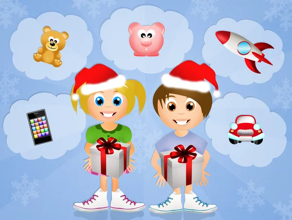 Bambini con regali a Natale — Foto Stock