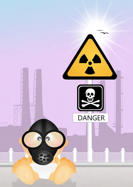 Child in gas mask for radiation risk — Stock Photo, Image