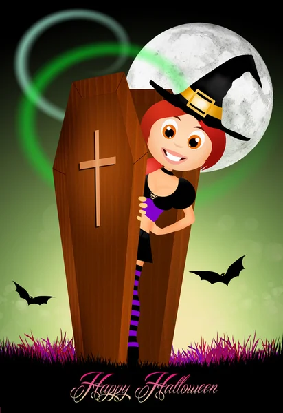 Halloween witch in the cemetery — Stock Photo, Image