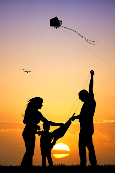 Family with kite — Stock Photo, Image