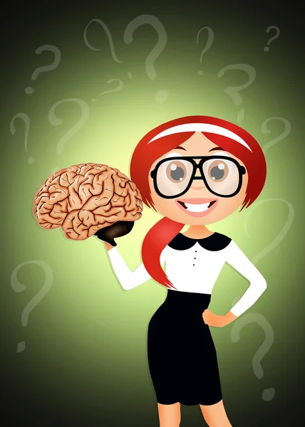 Woman with brain — Stock Photo, Image