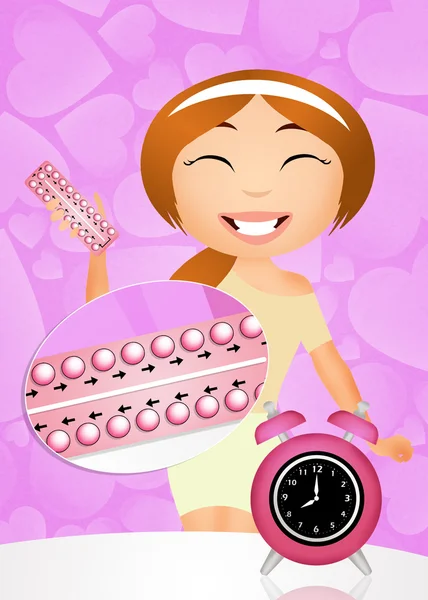 Girl with birth control pills — Stock Photo, Image