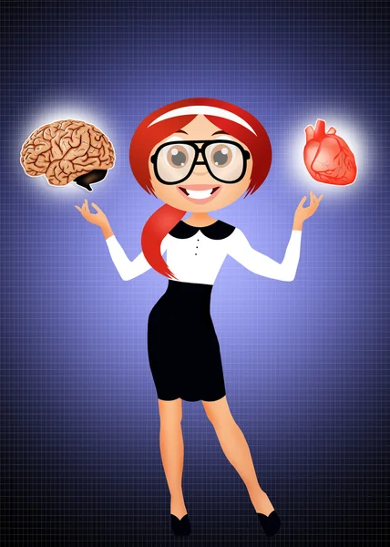 Donna con cervello e cuore — Foto Stock