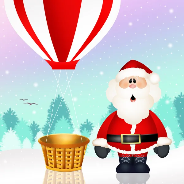 Papai Noel em um balão de ar quente — Fotografia de Stock