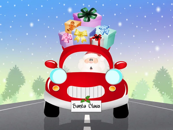 Santa Claus on car — Stock Photo, Image