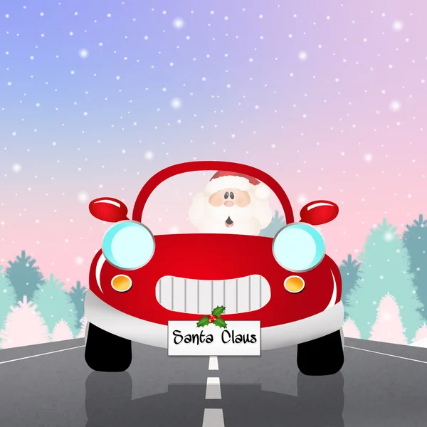 Santa claus na auto — Stock fotografie