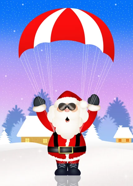 Santa Claus with parachute — Stock Photo, Image