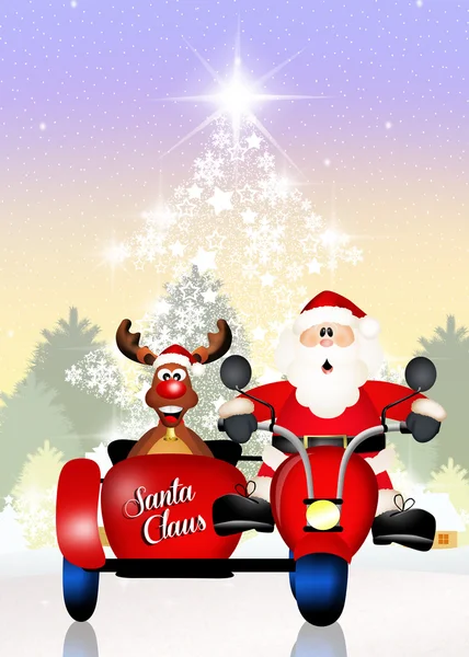 Santa Claus on sidecar — Stock Photo, Image