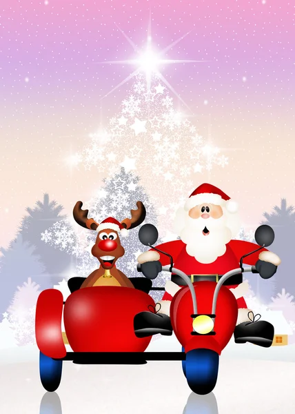 Santa Claus on sidecar — Stock Photo, Image