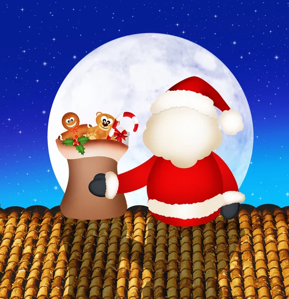 Santa Claus on roof — Stock Photo, Image