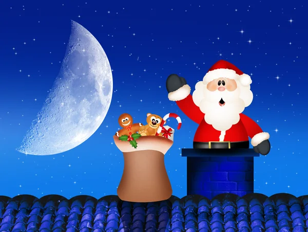 Święty Mikołaj na dachu — Zdjęcie stockowe
