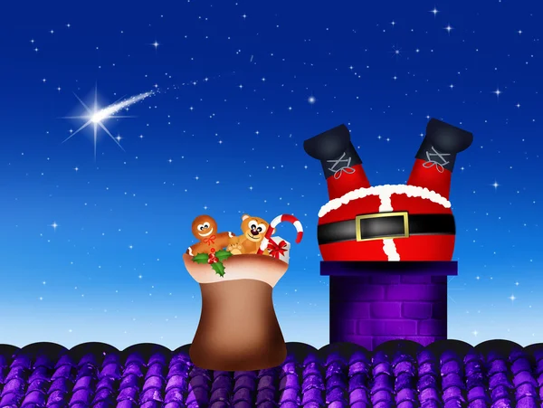 Santa claus in de open haard — Stockfoto