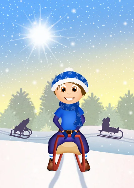 Child on sleigh — Stock Photo, Image