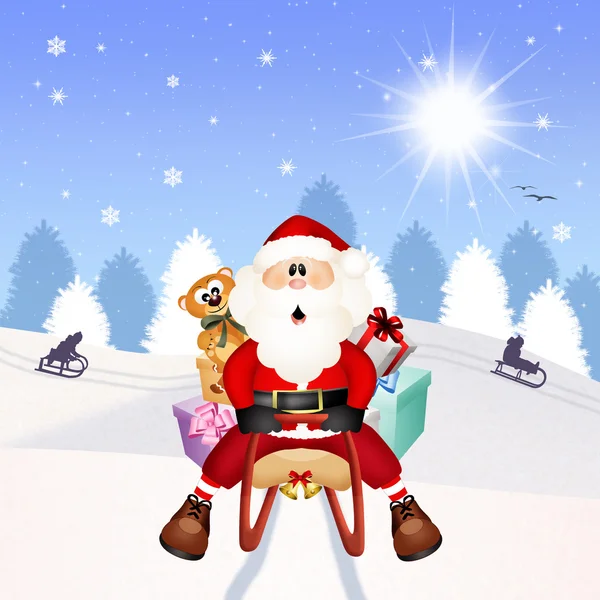 Weihnachtsmann auf Schlitten — Stockfoto