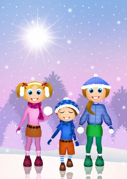 Children playing with snow — Stock Photo, Image