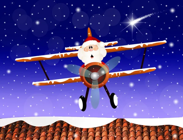 Santa Claus op vliegtuig — Stockfoto