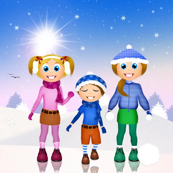 Children playing with snow — Stock Photo, Image