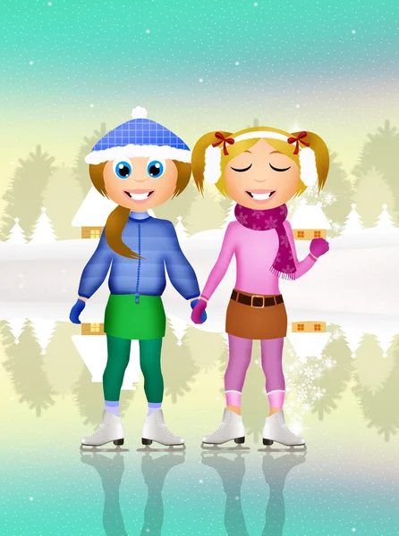 Girls skating on ice — Stock Photo, Image