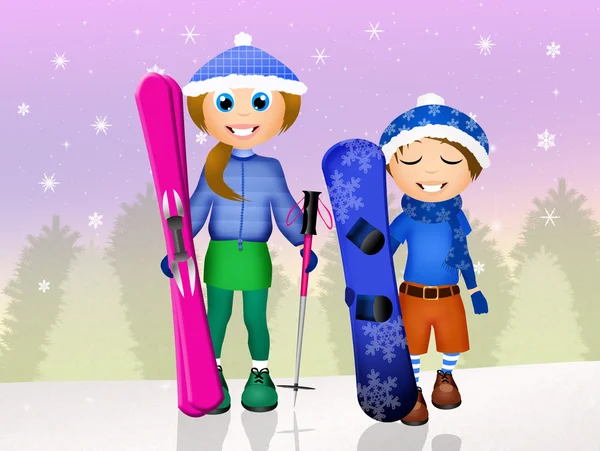 Crianças esquiador — Fotografia de Stock