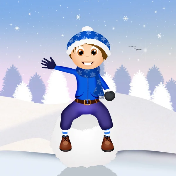 Bambino sulla palla di neve — Foto Stock