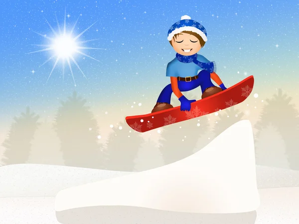 Kind op snowboard — Stockfoto