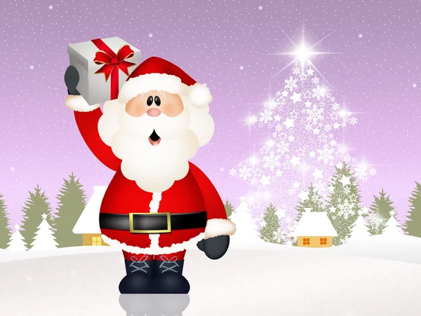 Santa Claus with Christmas gift — Stock Photo, Image