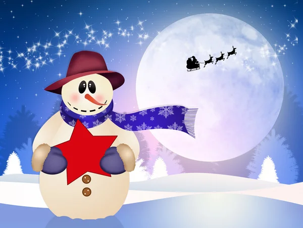 Snowman with star — Stock Photo, Image