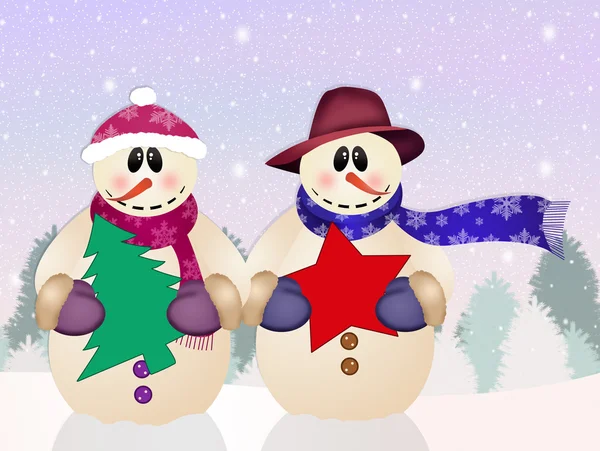 Snowman pareja —  Fotos de Stock