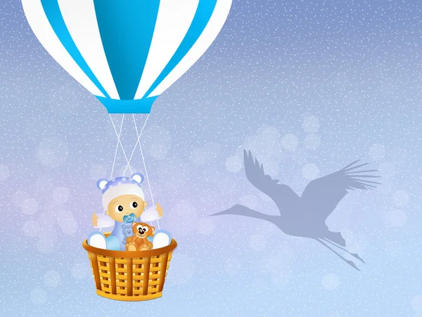 Baby on hot air balloon — Stock Photo, Image