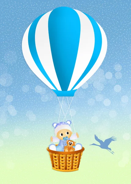 Baby on hot air balloon — Stock Photo, Image