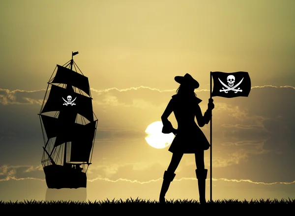 Menina wth bandeira pirata — Fotografia de Stock