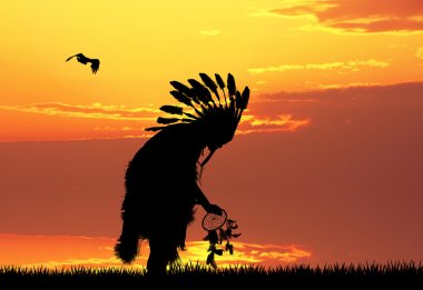 Indian at sunset clipart