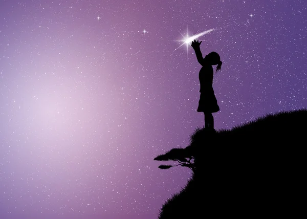 Girl with comet — Stock Photo, Image