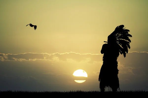 Indian at sunset — Stock Photo, Image
