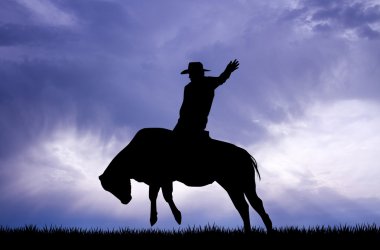 gün batımında Bull rider