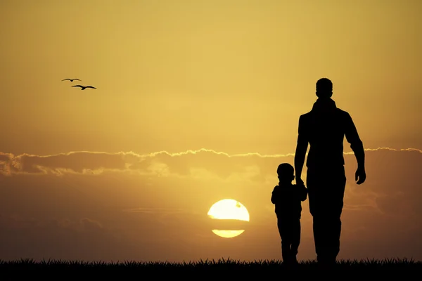 Silhouette padre e figlio — Foto Stock
