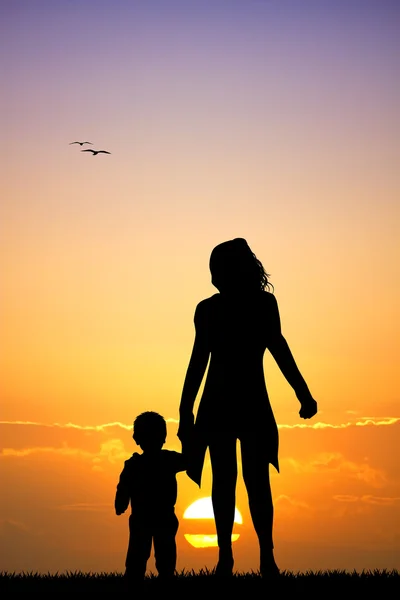 Mother and son silhouette — Stock Photo, Image