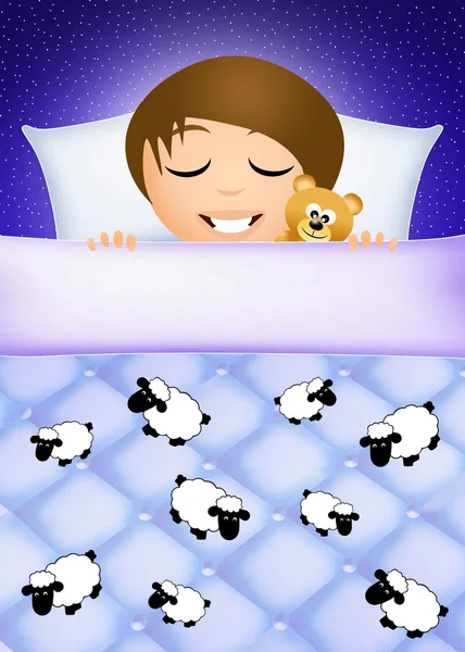 Boy counting sheeps — Stock Photo, Image