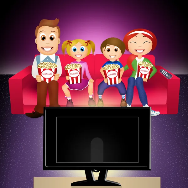 Family watching tv together — Stock Photo, Image