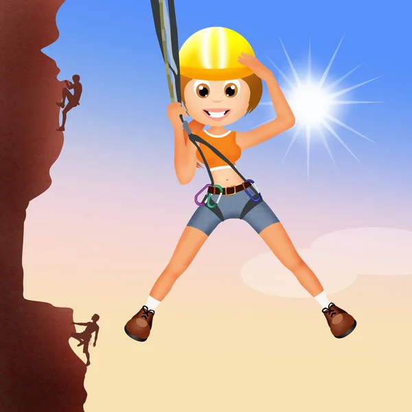 Flicka klättrare på berget — Stockfoto