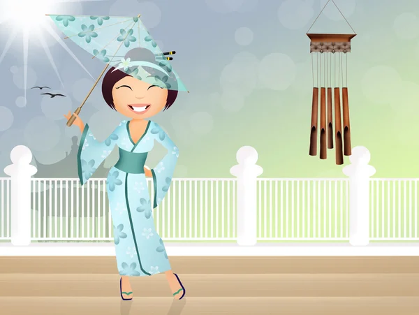 Geisha mit Regenschirm — Stockfoto