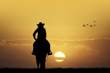 Cowgirl at sunset clipart