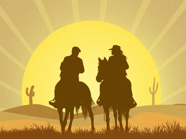 砂漠で馬に乗ってカップルします。 — ストック写真
