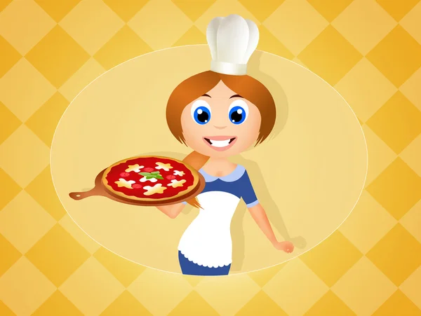 İtalyan pizza ile kız — Stok fotoğraf