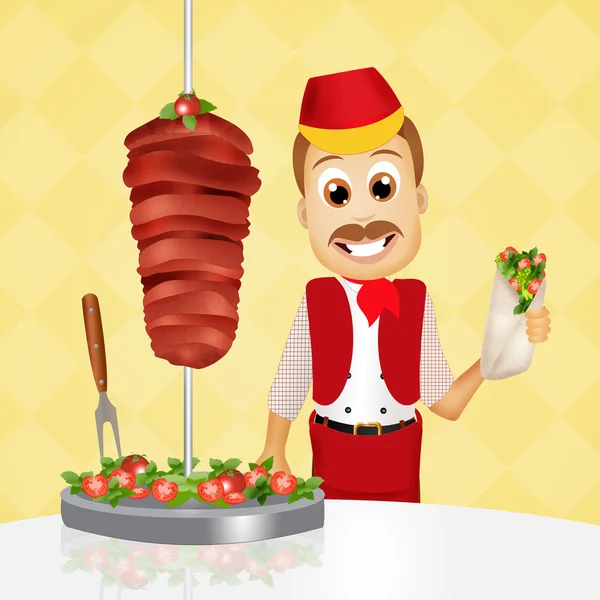 Mann mit Dönerspieß — Stockfoto