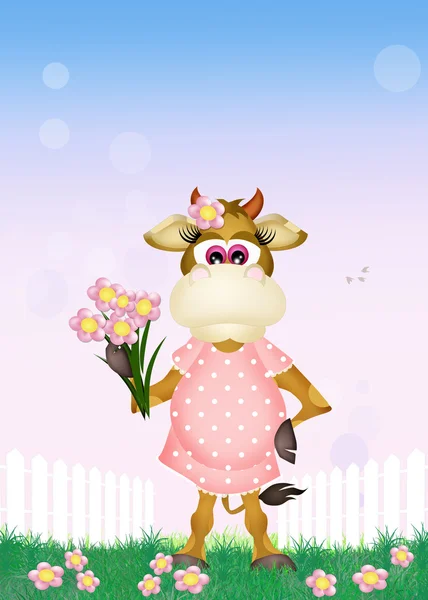 Kráva s květinami — Stock fotografie